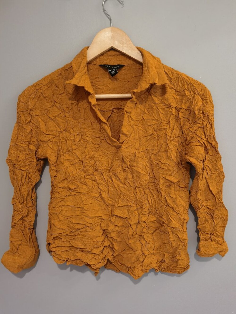 New Look Mustard Crinkle Long Sleeve Blouse | US Size 4